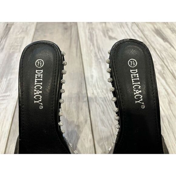 Delicacy dressy black slide on heels with diamonds size 7 1/2 - Picture 5 of 9